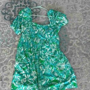 Floral Green and Blue Kids Dress